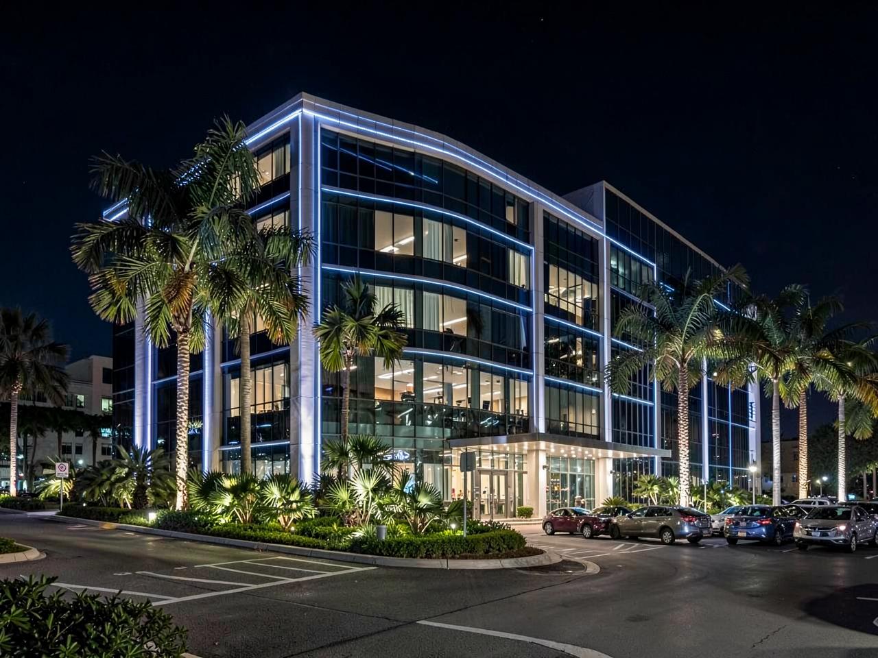Commercial building with architectural LED lighting